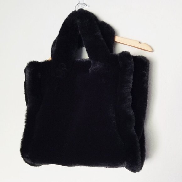 STAND STUDIO Black Lolita Teddy Tote Medium Plush Faux Fur Tote Bag $360 Soft - Picture 3 of 15